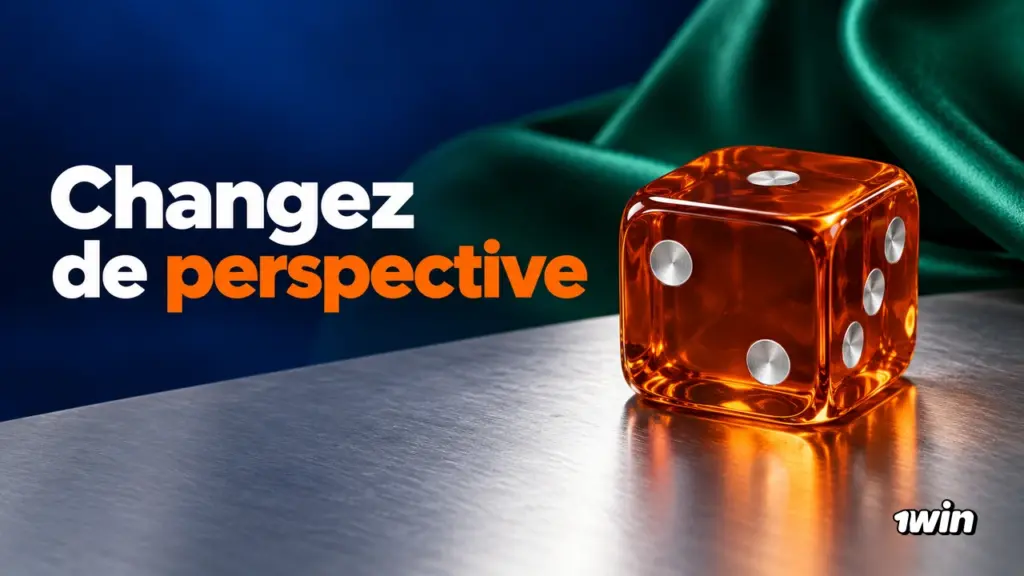 Dé orange transparent sur une surface sombre avec le message Changez de perspective.